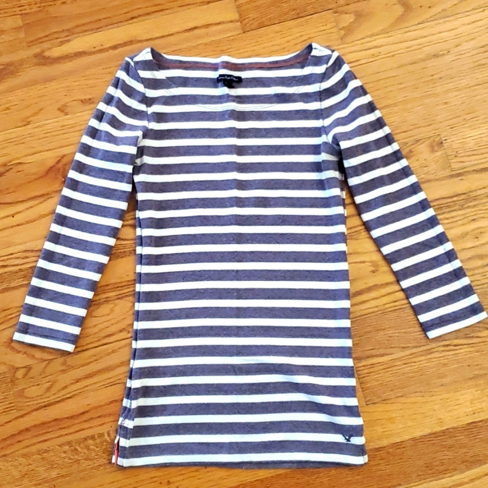 American Eagle Outfitters striped boatneck top, 3/4" sleeves, size medium